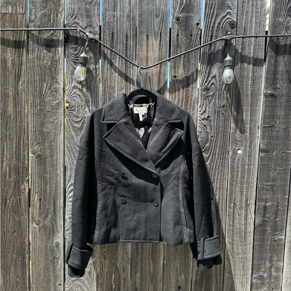 BCBGeneration Black Double Breasted Wool Coat Waist length Small